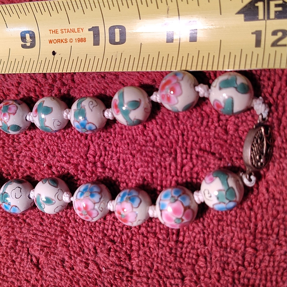Cloisonne 80's metal enamel floral hand painted necklace